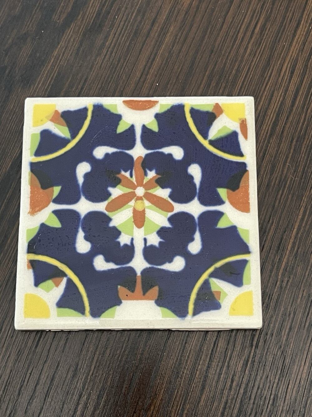 Talavera tile coaster Vibrant Colors Handmade/painted In Puebla, Mexico Vintage